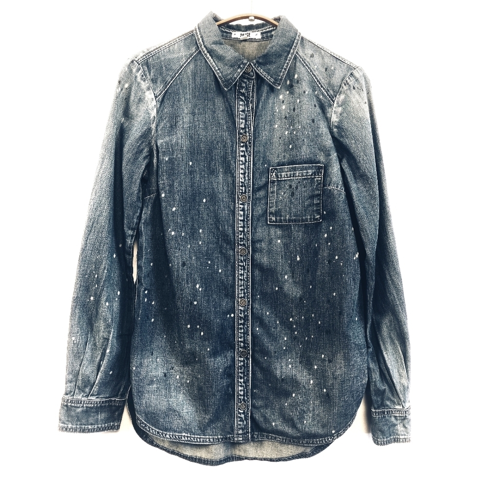 Paige Women's Size XSmall Denim Button Down Shirt In Madeline Paint Distress